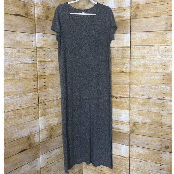 OLD NAVY SHORT SLEEVE LINEN BLEND SCOOP NECK HEATHER GRAY CASUAL EVERYDAY MAXI - Picture 1 of 3